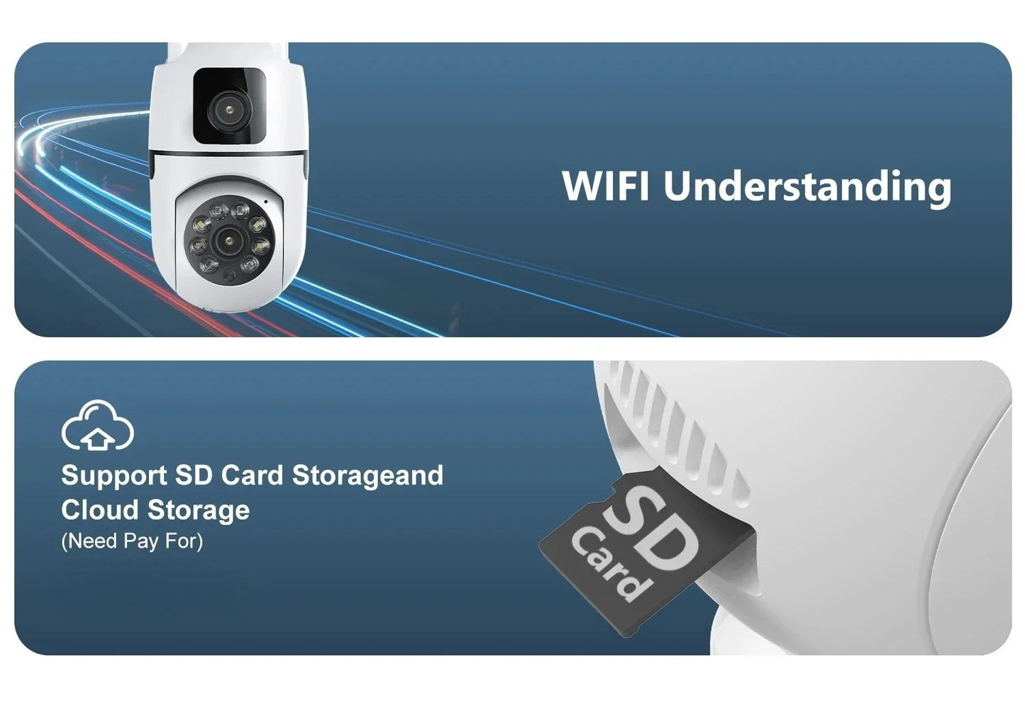 8MP Wifi Wireless Security Surveillance PTZ Camera 2 Lens 8X Zoom Camera 5MP Tracking Two-way Audio Night Color Pet Baby Monitor