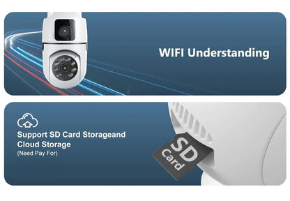 8MP Wifi Wireless Security Surveillance PTZ Camera 2 Lens 8X Zoom Camera 5MP Tracking Two-way Audio Night Color Pet Baby Monitor