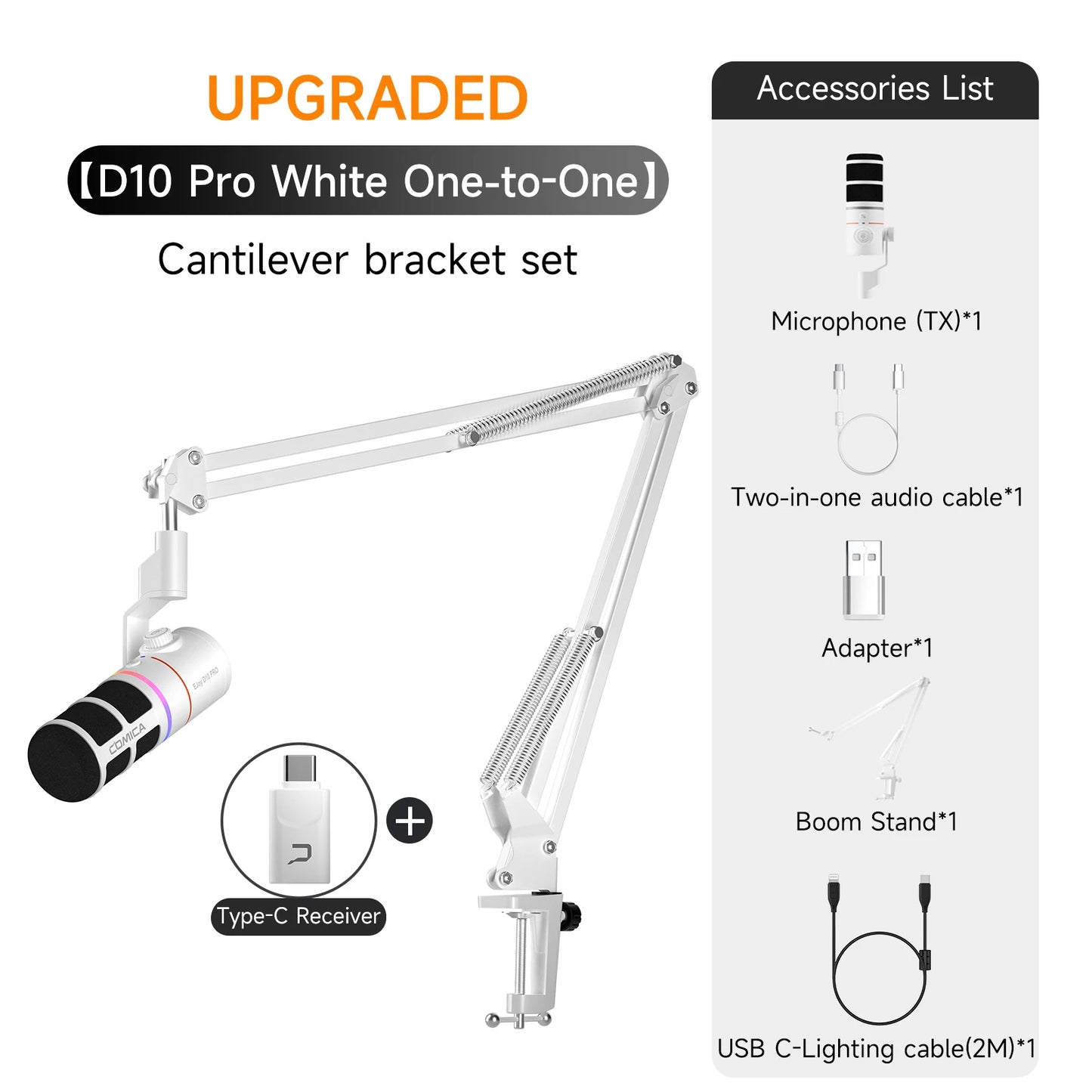 COMICA D10 PRO RGB Cardioid USB/XLR Dynamic Wireless Microphone Gaming Mic Voice Noise Reduction for Streaming Interview Podcast