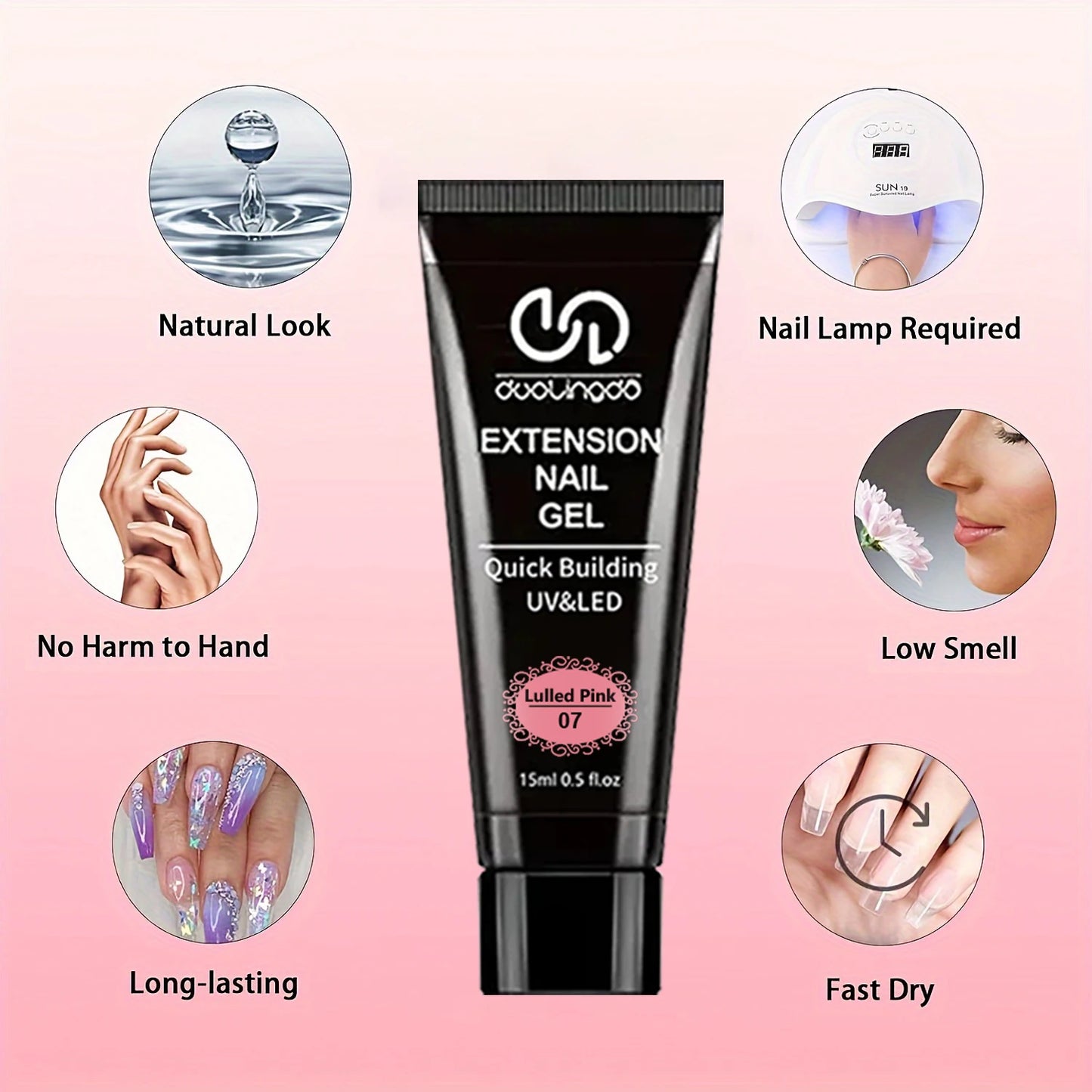 Salon & Home Nail Art Kit - 0.51oz Odorless Quick Build Gel Extension Set with 20 Nail Forms & Tools | Professional UV Sculpting