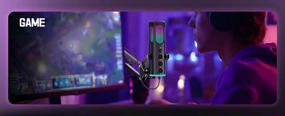 PUPGSIS Gaming USB Microphone, Noise Cancellation Condenser Mic with Mute, Gain, RGB Lights, Boom Arm Stand for Streaming, PC