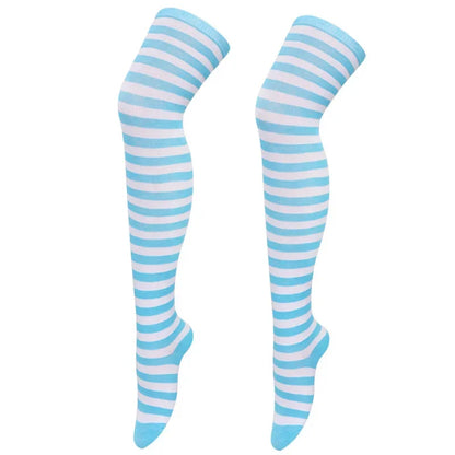 Dam Lolita Overknee Strumpor – Randiga Thigh High Cosplay, 25 Färgkombinationer One Size