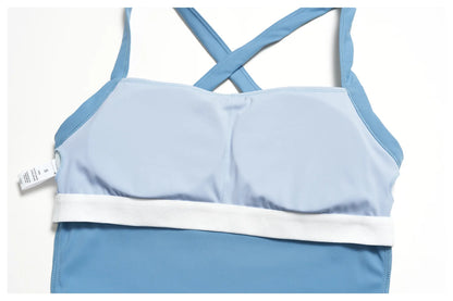 Women Criss Cross Back Yoga Tank Top Push Up Sports Bra Fitness Running Workout Gym Vest Color Block Sport Underwear Crop Top