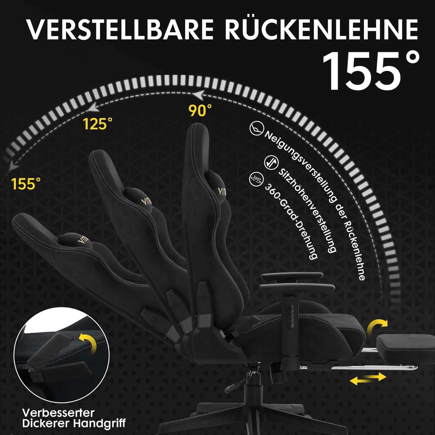 Vittanly Gaming Chair Breathable Office Chair Made of High-Quality Fabric New Adjustable and Rotating Desk Chair with Footrest
