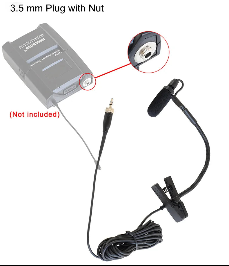 FREEBOSS Saxophone Microphone 3.5mm 3 Pin 4 PIN Trumpet Horn Trombone Clarinet Instruments Mic for Bodypack Transmitter IM-20-K