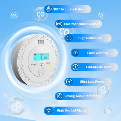 PGST kolmonoxidlarm med LCD-display och batteridrift, 2–8-pack