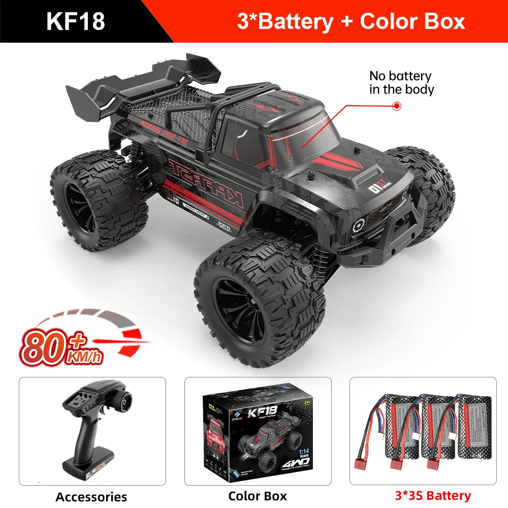 KF18 1/14 RC Drift Car 80KM/H 4WD 2.4G High Speed Off-Road Racing Car Brushless 3S Remote Controller Car Truck Toy For Gift