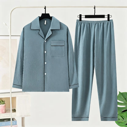 Herr Pyjamas Set Lyx Oversized – Långärmad Enfargad Mjuk Plus Size Höst 2026, 10 Färger L–5XL
