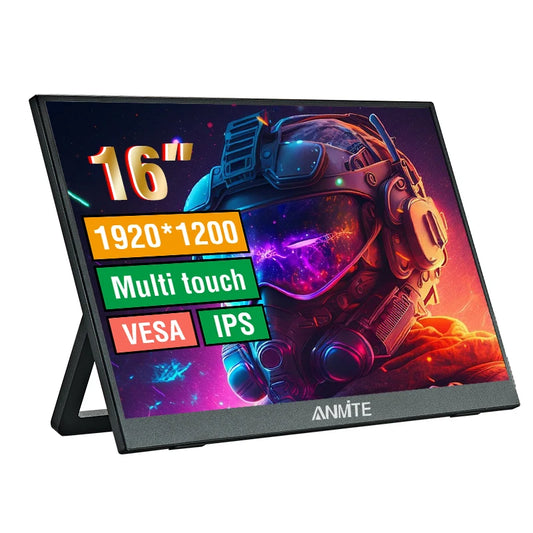 Anmite 16" Portabel IPS Monitor – 1920×1200 HDR10 Touch/Non-touch USB-C HDMI Högtalare Lågt Blåljus Gaming Laptop Switch PS5