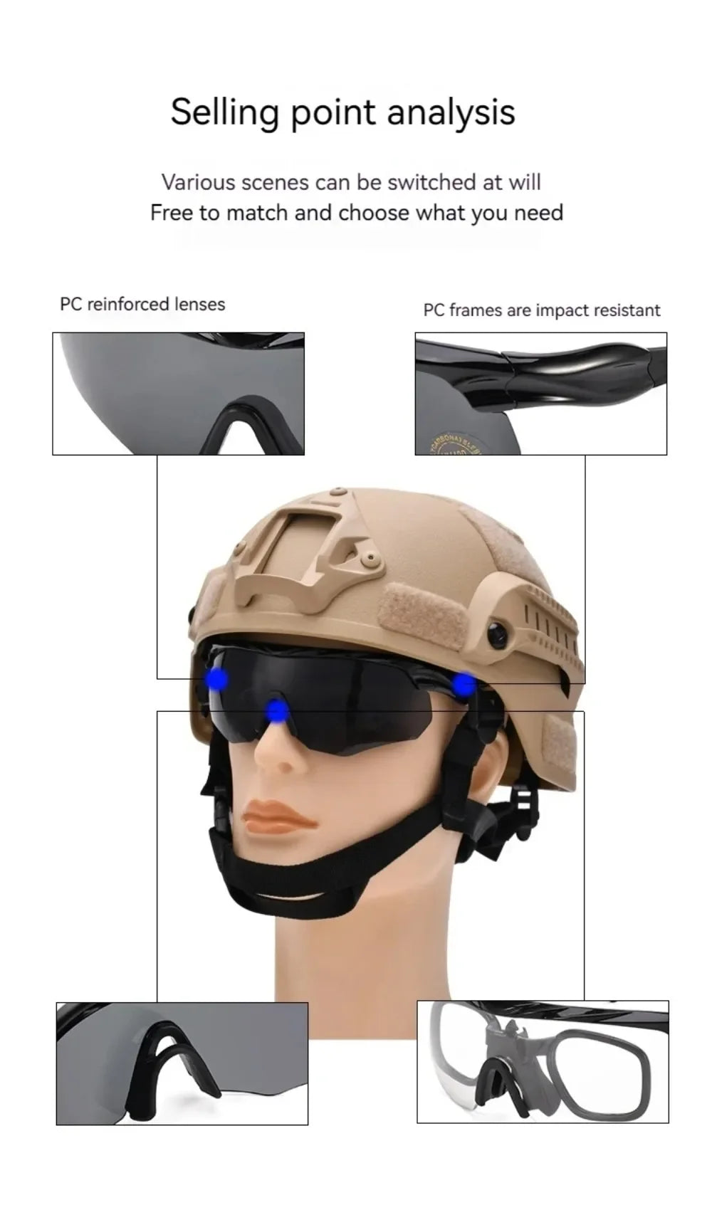 Militära Taktiska Glasögon med 3 Linser för Airsoft och Skytte