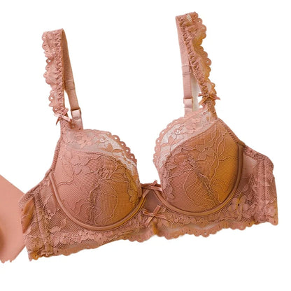 Ladies Soft Underwire Lace Push Up Bra Set Solid Floral Design Bralette Comfort Female Lingerie Set Suitable For A/B/C Cup