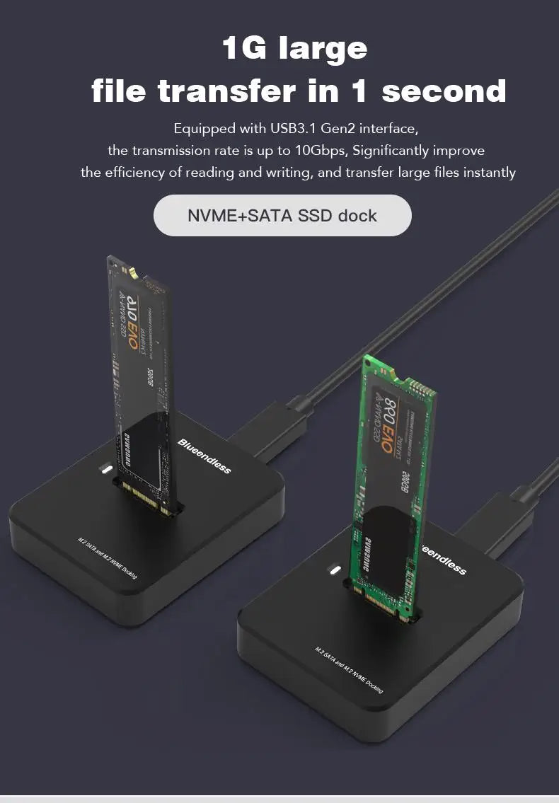 External SSD Hard Disk M.2 SSD Enclosure 10G Reading Writing Speed SSD Case For M.2 NVME SATA SSD Docking Station Plug and play