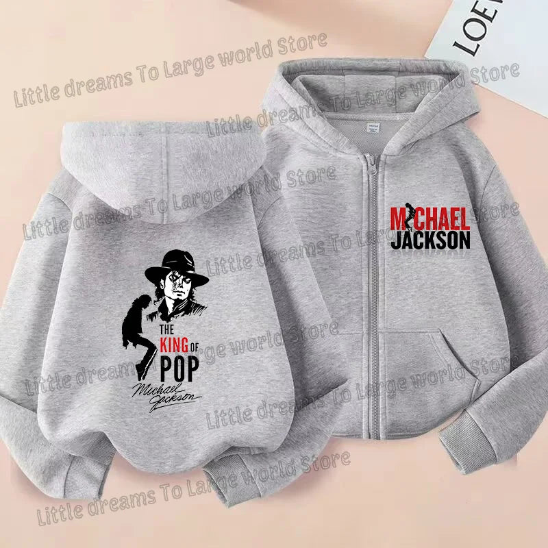 Michael Jackson Thin Long Sleeve Zipper Jacket Boys Hooded Clothes Autumn Spring Singer MJ Zip Up Streetwear with Pocket Tops
