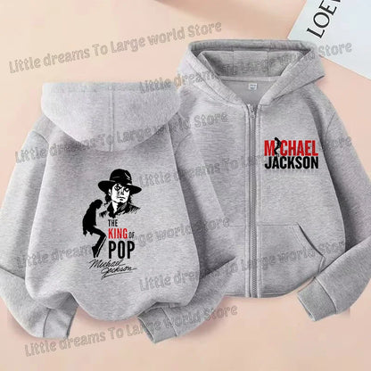 Michael Jackson Thin Long Sleeve Zipper Jacket Boys Hooded Clothes Autumn Spring Singer MJ Zip Up Streetwear with Pocket Tops