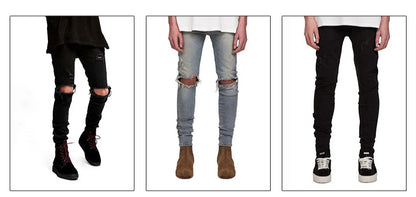 2026 High Quality Men's Jeans Pure Black Ripped Stretch Jeans Men Denim Trousers High Street Style Hip Hop Street Dance Man Jean