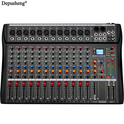 Audio Mixer 6/8/12 Channels Professional DJ Mixer LR Microphone/Line Input, AUX, FX Processor MP3, Headphones, +48V Phantom