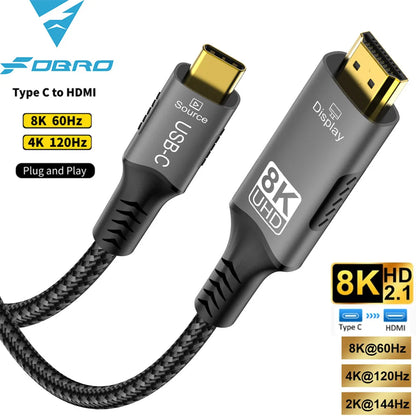 8K@60Hz 8K USB C to HDMI 2.1 Cable Adapter Type C to HDMI Cable for Thunderbolt 3 Compatible with MacBook Pro IPad pro Laptop