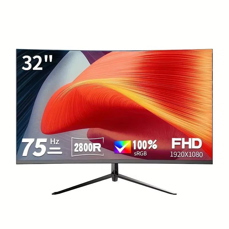Crua Gf320A 32-Inch Fhd Curved Gaming Monitor, 1920×1080 Va Panel, 75Hz Refresh Rate, 2800R Curved Screen, Anti-Glare Technology, Frameless Design, Vesa Mounting Support, Immersive Pc Display for Gaming, Sports, Home, and Of
