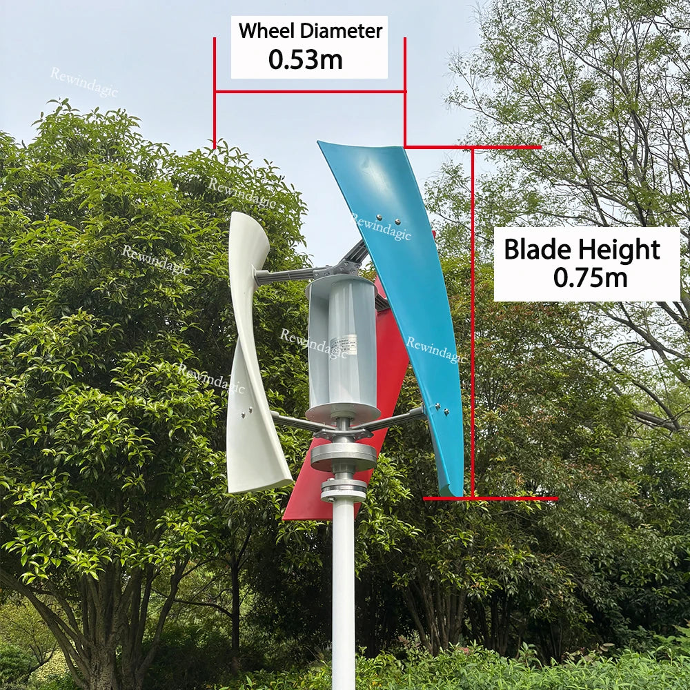 Vertikal Vindturbin 5kW/8kW/10kW 3-fas 48V – Permanent Magnet Komplett System Hushåll Off-Grid, Enbart Turbin/Regulator/Off-Grid
