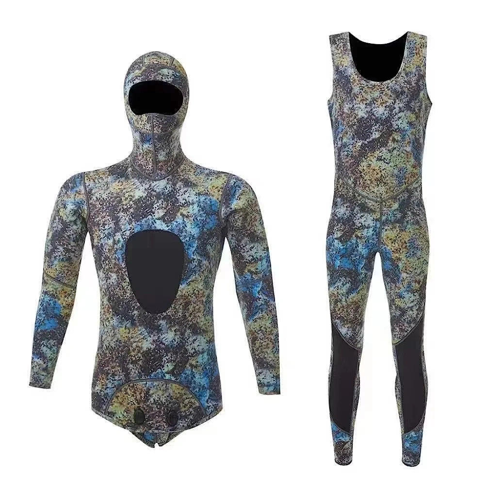 HOT 3mm Camouflage Wetsuit Long Sleeve Fission Neoprene Submersible Diving for Men Keep Warm Tops and Pants 2-pieces Sun Protect