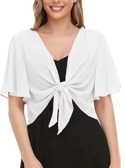 Dam Kort Chiffon Shrug – Genomskinlig Öppen Ärmlös Spetsdetalj Strand & Vardag Sommar, Ivory S–XXL