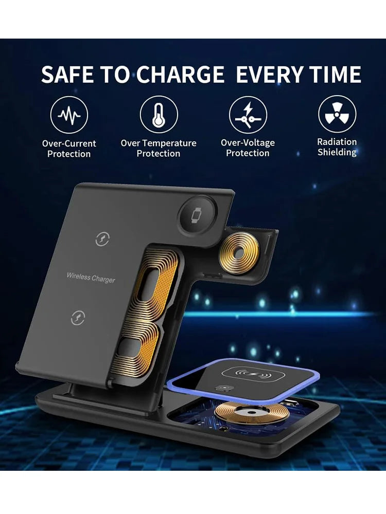 15W 3 in 1 LED Fast Wireless Charger Stand Foldable Charging Station For IPhone17-11 Apple Watch 9 8 7 6 5 Airpods Pro
