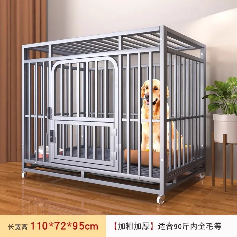 Heavy Duty Square Tube Dog Cage for Medium Large Dogs Indoor Metal Kennel with Toilet Tray Foldable Iron Pet Crate Furniture