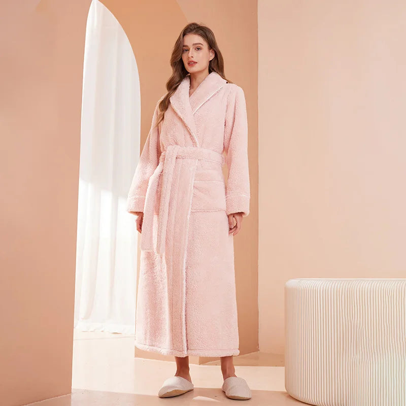 Female Autumn and Winter Warm Long Flannel Thick Couple Bath Bathrobes Men Women Pajamas Shower Robe Bath Towels For Adults