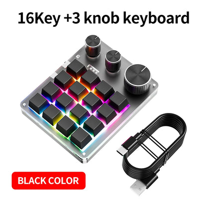 Bluetooth Macropad Macro Mechanical Keyboard 16 Keys 3 Knob RGB Mini Gaming Custom Programming Hotswap Keypads For Photoshop