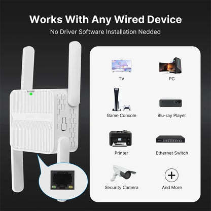 WiFi 6 AX1500 Repeater Extender Signal Booster Dual Band 2.4G/5GHz Wi-Fi Signal Amplifier Long Range Network Easy Set
