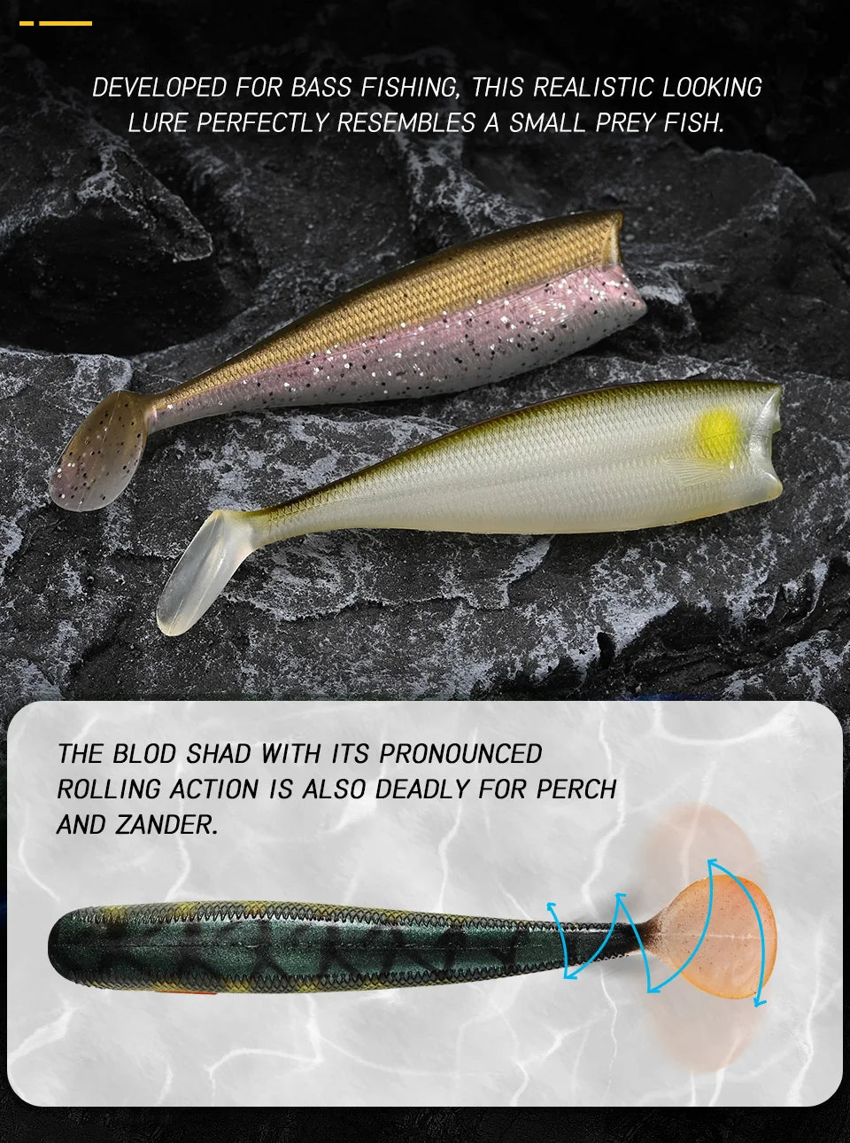 BLUX BLOD SHAD 80mm 105mm Soft Fishing Lure Jighead Black Tail Minnow Artificial Silicone Bait Saltwater Sea Bass Swimbait Gear