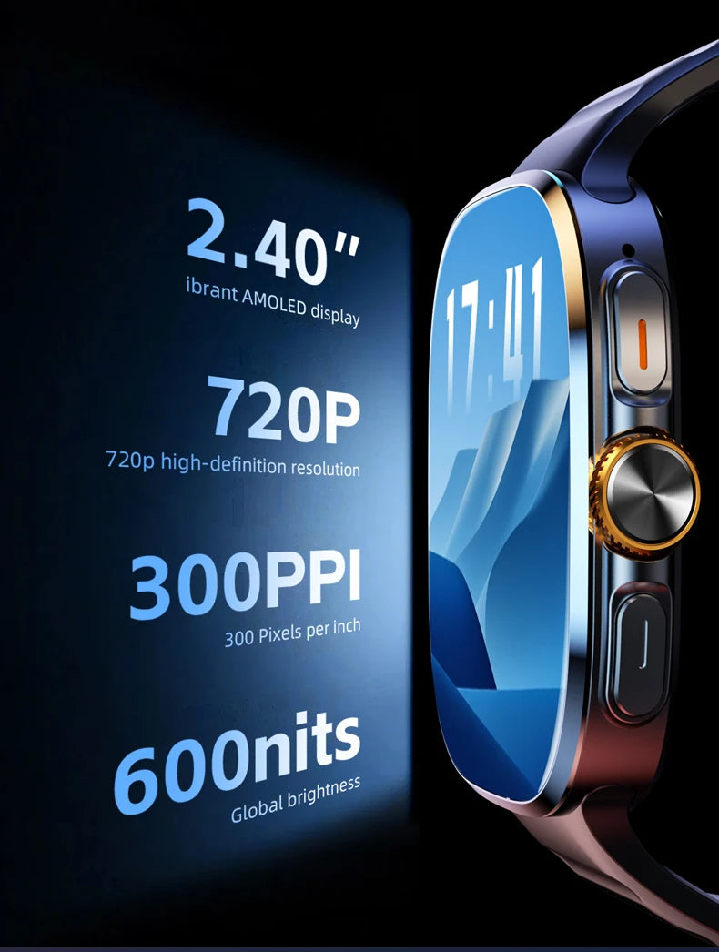 2026New 5G SIM Smart Watch 2.4" AMOLED 8+128GB GPS+NFC WIFI 1000W HD Camera IP68Waterproof Health Monitor Android Smartwatch Men