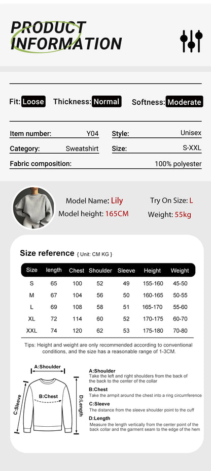 Winter Womens Solid Sweatshirts Casual Comfortable Warm Hoodies Loose Crewneck Fleece Pullover Tops Autumn Womans Streetwear