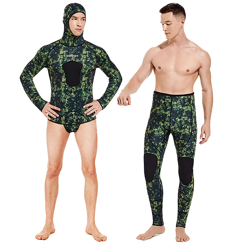 HOT 3mm Camouflage Wetsuit Long Sleeve Fission Neoprene Submersible Diving for Men Keep Warm Tops and Pants 2-pieces Sun Protect
