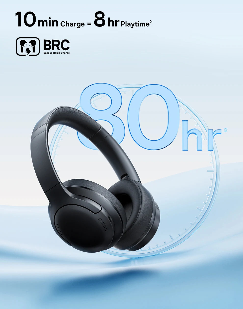 Baseus BH1 Lite Wireless Headphones Bluetooth 6.0 ENC Clear Call Headsets Super Bass Hit Earphones 80H Playtime Over Ear Headset