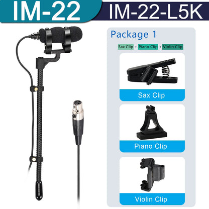 3.5mm 3 Pin 4 PIN Wind Instrument Saxophone Microphone Portable Supercardioid Wired Condenser Mic for Sax Violin Piano IM-22