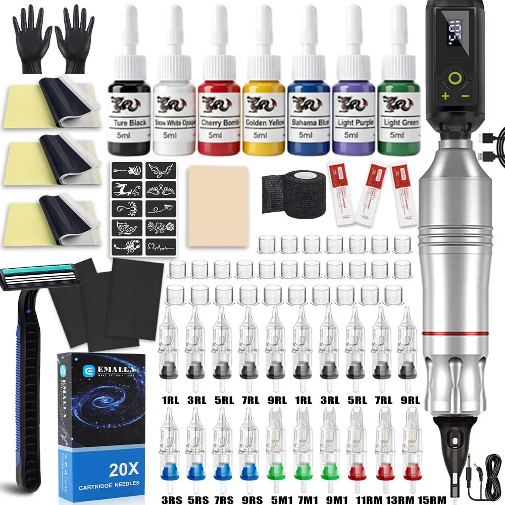 Wireless Tattoo Machine Kit Tattoo Fill Light 52mm CPL Lens Filter Tattoo Kit Rotary Tattoo Pen Power Supply Makeup Beginner Set
