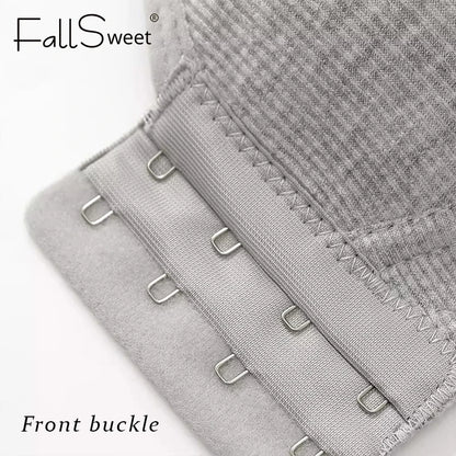 Fallsweet Seamless Front Closure Bra For Women Solid Wire-Free Push Up Bralette Full Coverage Fixed Cups Comfortable Underwear
