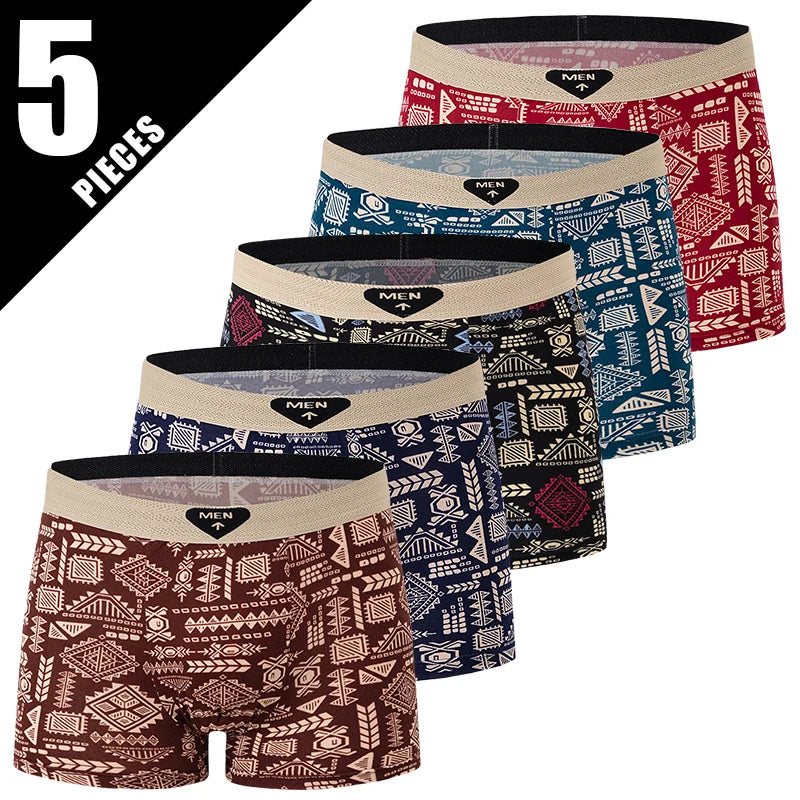 Herr Boxershorts 4/5-pack – Tryckta Plus Size Europeisk Storlek, Dubbel Användning Badshorts