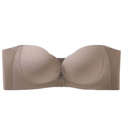 Wireless Strapless Bra Women Double Front Buckle 6Point AntiSlip 3Level 3D Molded Petal Deep V Seamless Multiway Pushup Bra 1PC