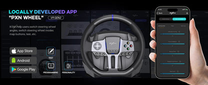 PXN V9 GEN2 Racing Wheel for PC/Xbox/PS4, 270°/900°, Hall 3-Pedal Set, H-Shifter, Dual Paddles, RGB, App