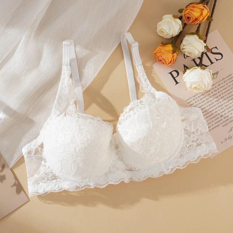 Women Sexy Lace Bra Padded Embroidery Brassiere Bralette Push Up Bras Plus Size Breathable Steel Ring Thin Underwire
