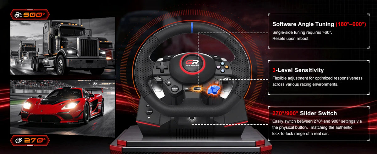Game Steering Wheel For PS5/PS4/PC Leather 28mm Adjustable 270°-900°Wheels RGB Hall Effect Macro Linear 3Pedals Racing Simulator