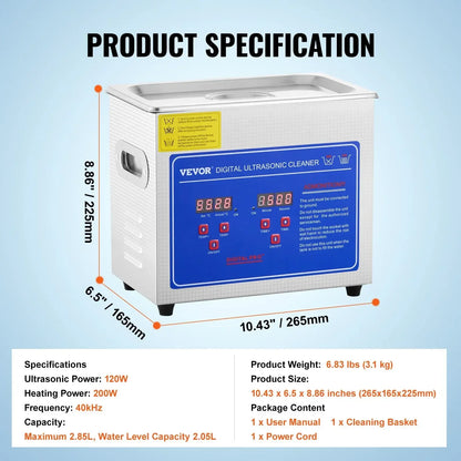 Sihao ultraljudstvätt 40 kHz med värme och digital timer – 1,3–30 liter