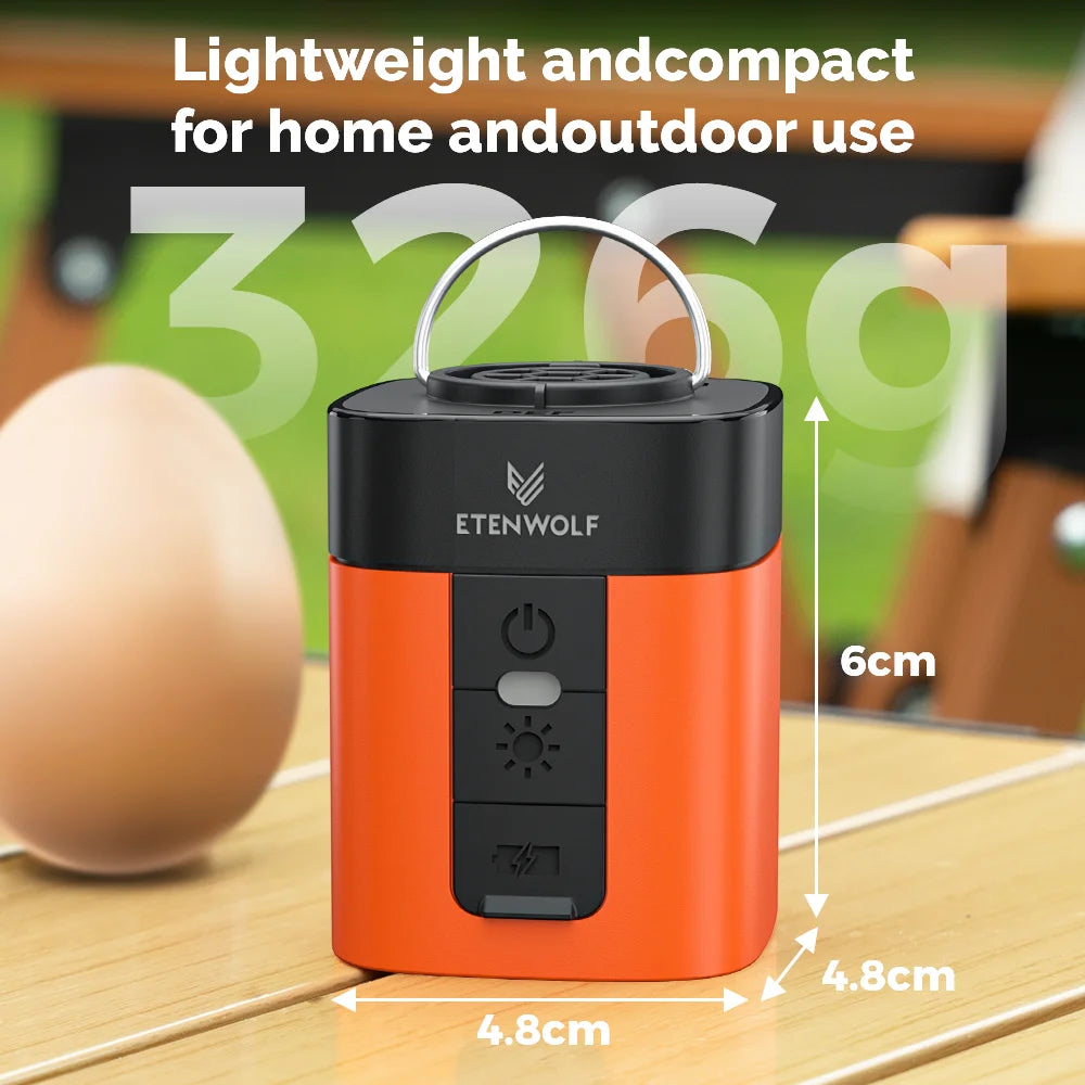 ETENWOLF AIR 3 Mini Elektrisk Luftpump – 2600 mAh, 360 L/min, Campinglampa 600 lm, 5 Munstycken