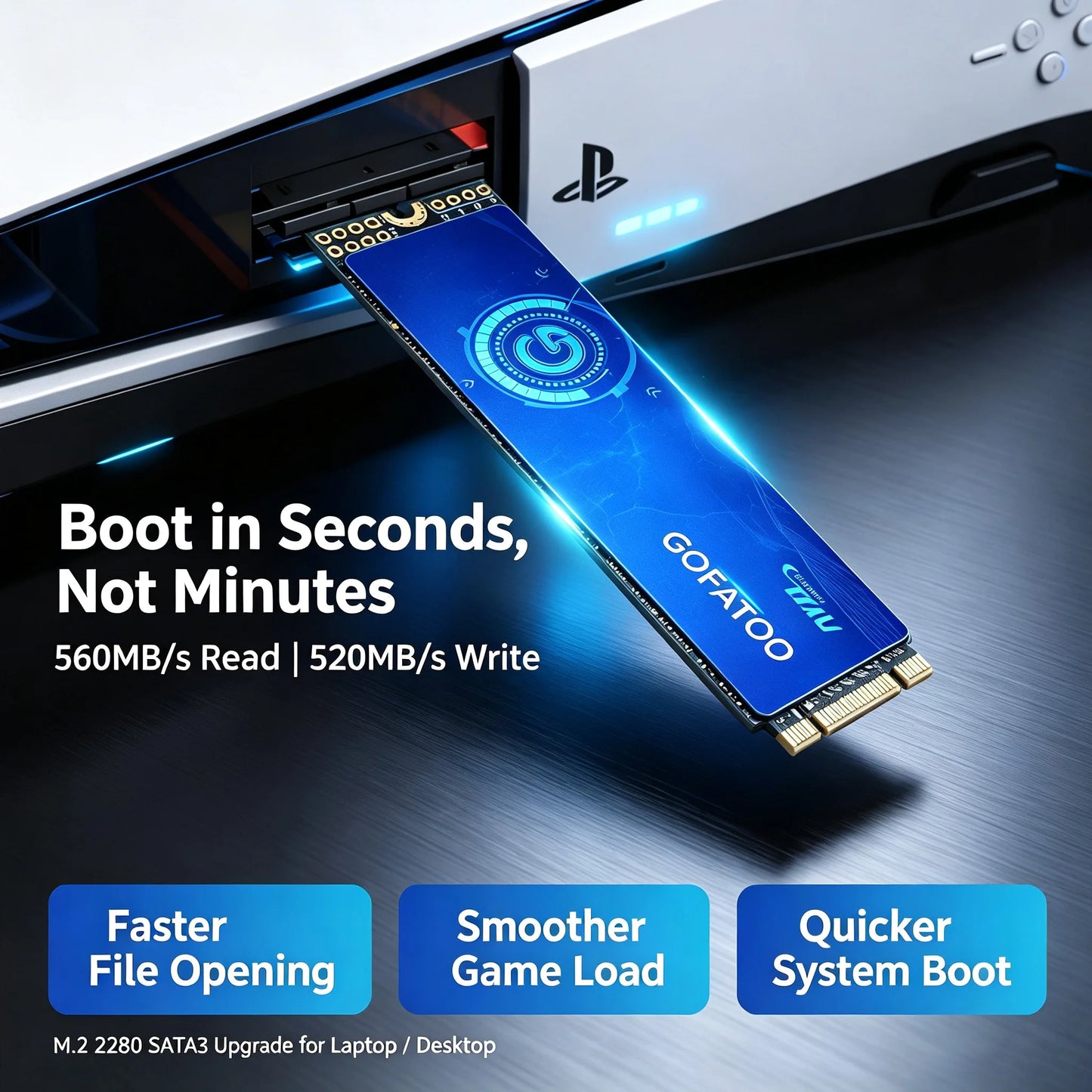 GOFATOO M.2 2280 NGFF SATA III SSD 560MB/s Internal Storage Drive 128GB-2TB Laptop Desktop Game Console PC Components