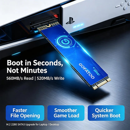 GOFATOO M.2 2280 NGFF SATA III SSD 560MB/s Internal Storage Drive 128GB-2TB Laptop Desktop Game Console PC Components