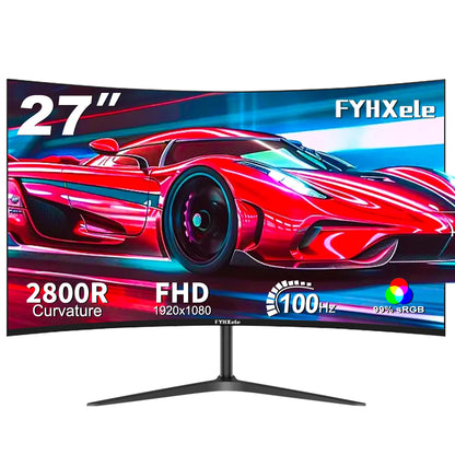 FYHXele 27 Inch Curved Gaming Monitor 100Hz 2ms VA Panel FHD 1080P LED LCD Desktop PC Computer Display