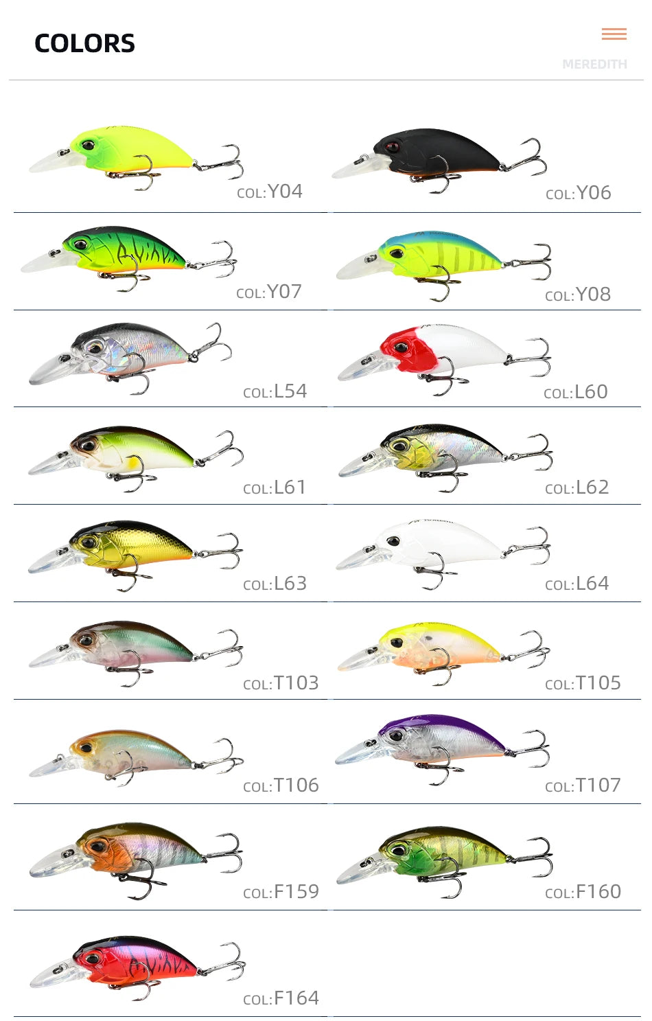 MEREDITH JERK CRANK M65 Floating 14g Hot Model Fishing Lure Hard Bait 11Color Wobbler Crank Quality Professional Depth 2.0-2.5m