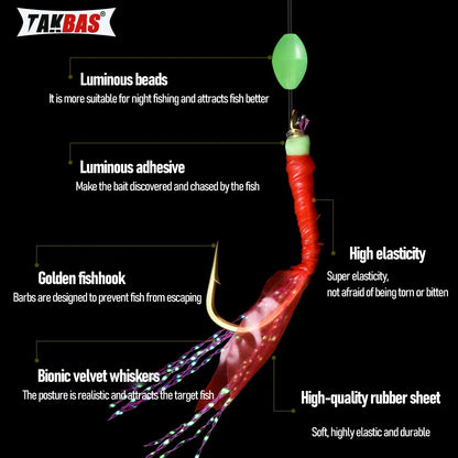 8Packs Sabiki Bait Rig Size 4-18, Glowing Beads and High Carbon Steel Fishing Hooks, Night Fishing Kit for Mackerel, Bass,